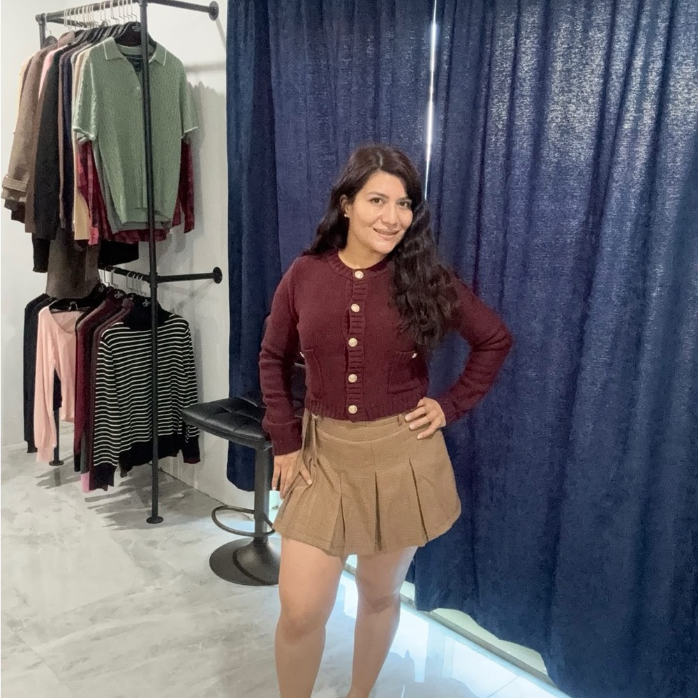 Workshop Republic Clothing Tan and Brown Houndstooth Skirt
